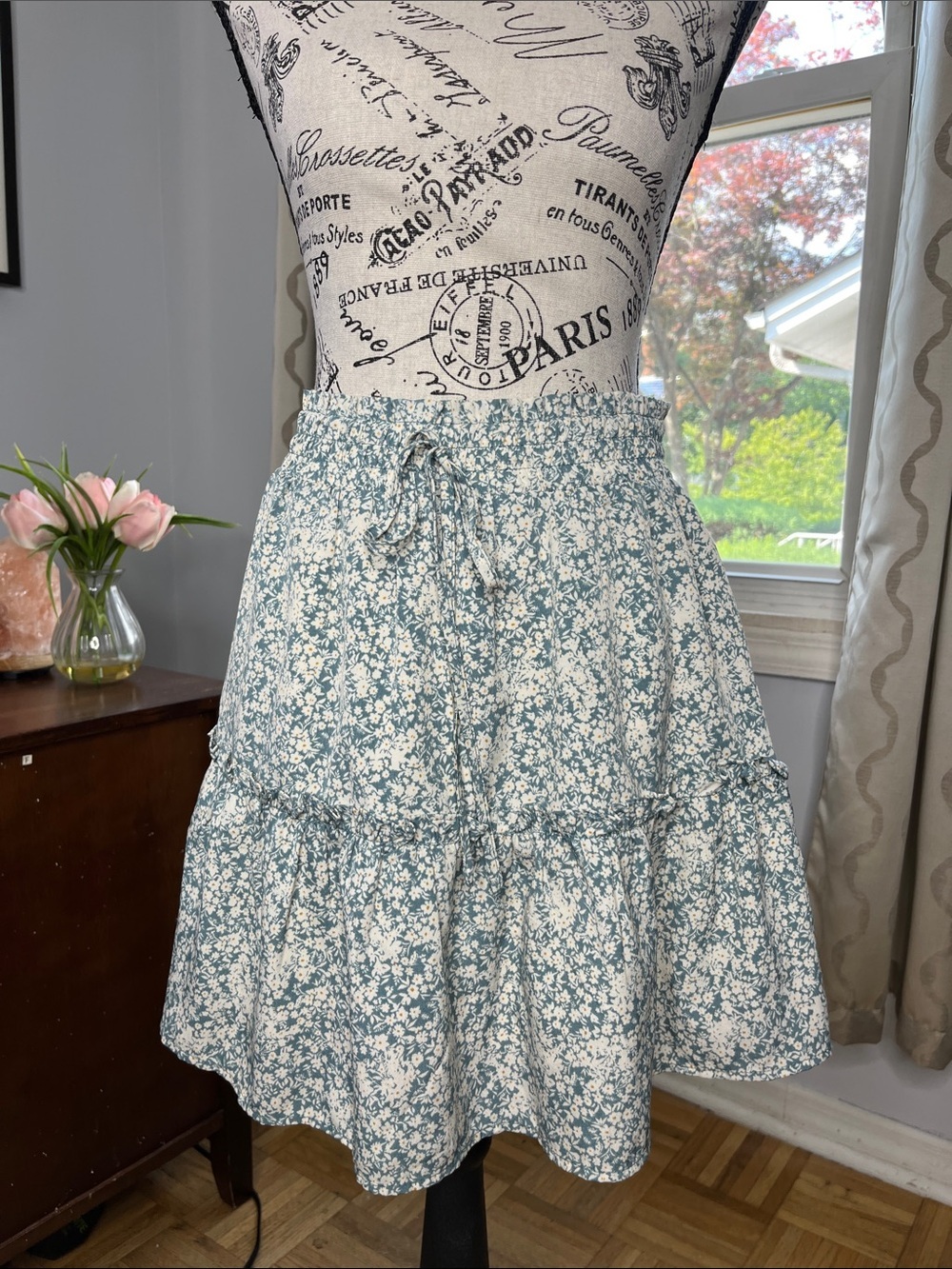 Paper Crane Cottagecore Smocked waist Floral Summer Flowy Tiered Skirt Women's M